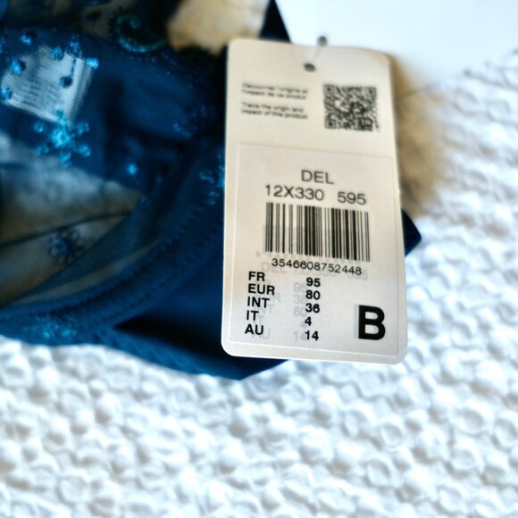 NWT SIMONE PERELE Delice Demi Bra Prestige Blue Sheer Lace - Picture 4 of 10